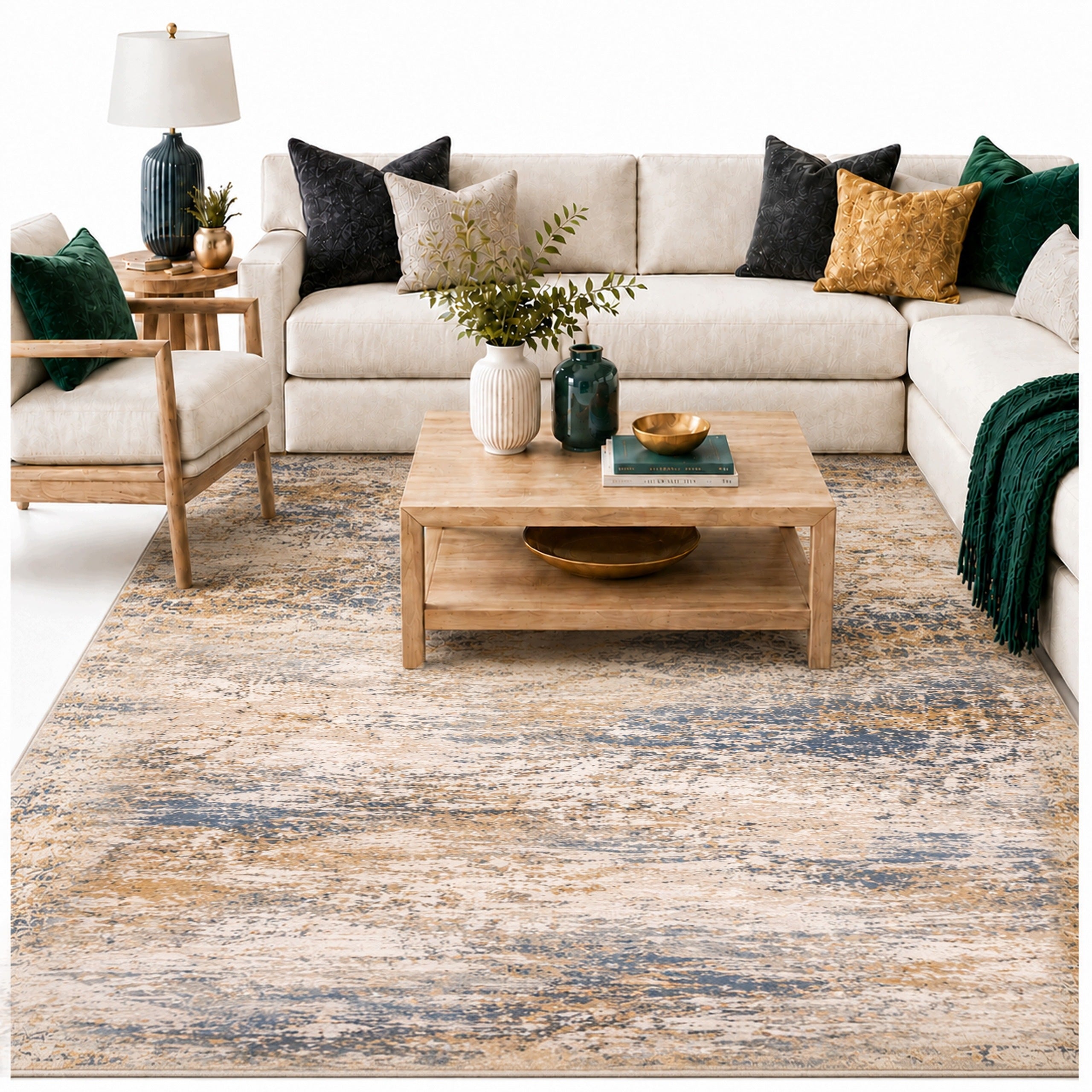 Beige Living Room Rug 160x200 Modern NOVO Marble Non-Slip Soft