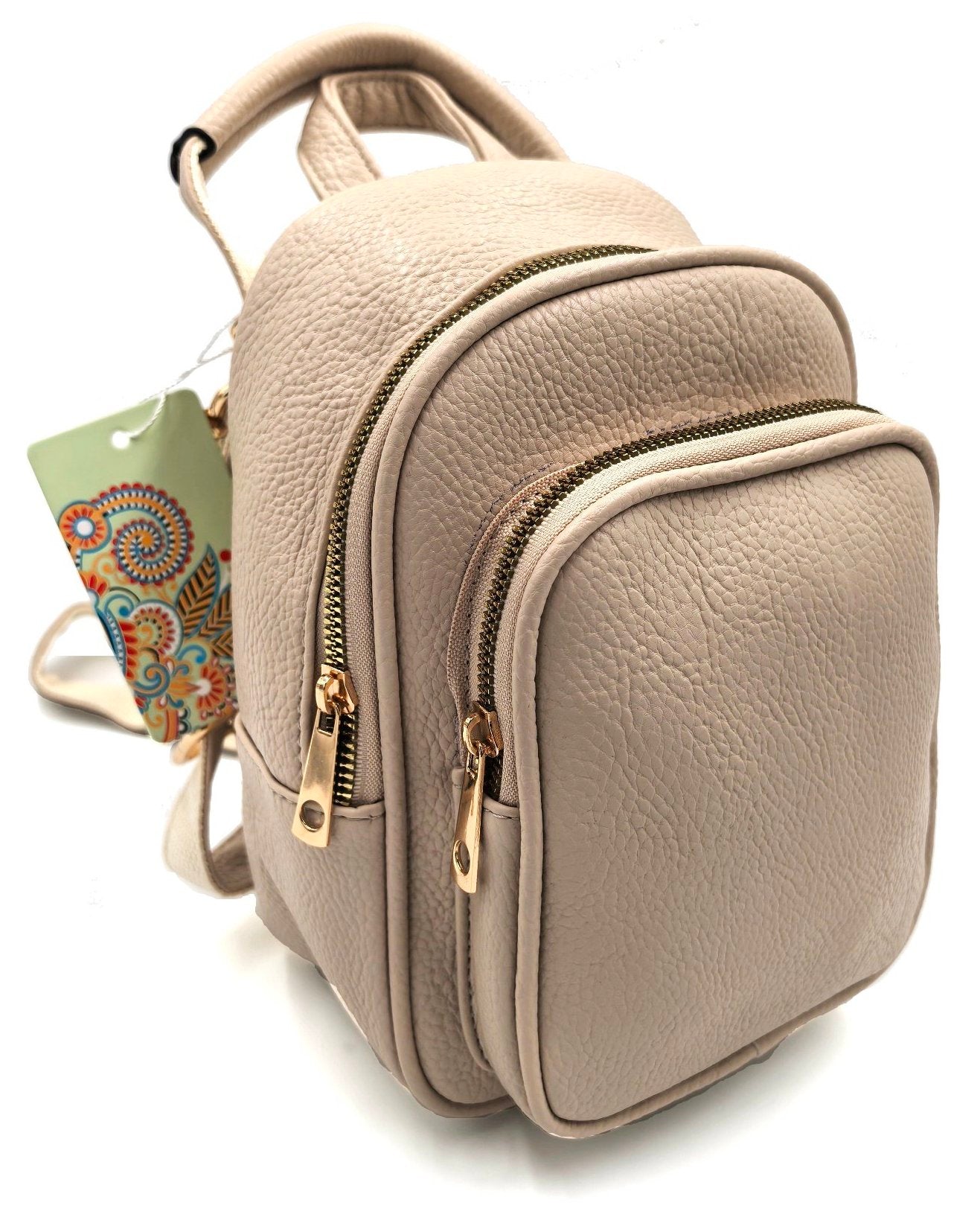 Beige Women's Backpack Mini Elegant and Practical Gold Accessories 3 Compartments Brand Marco Contti