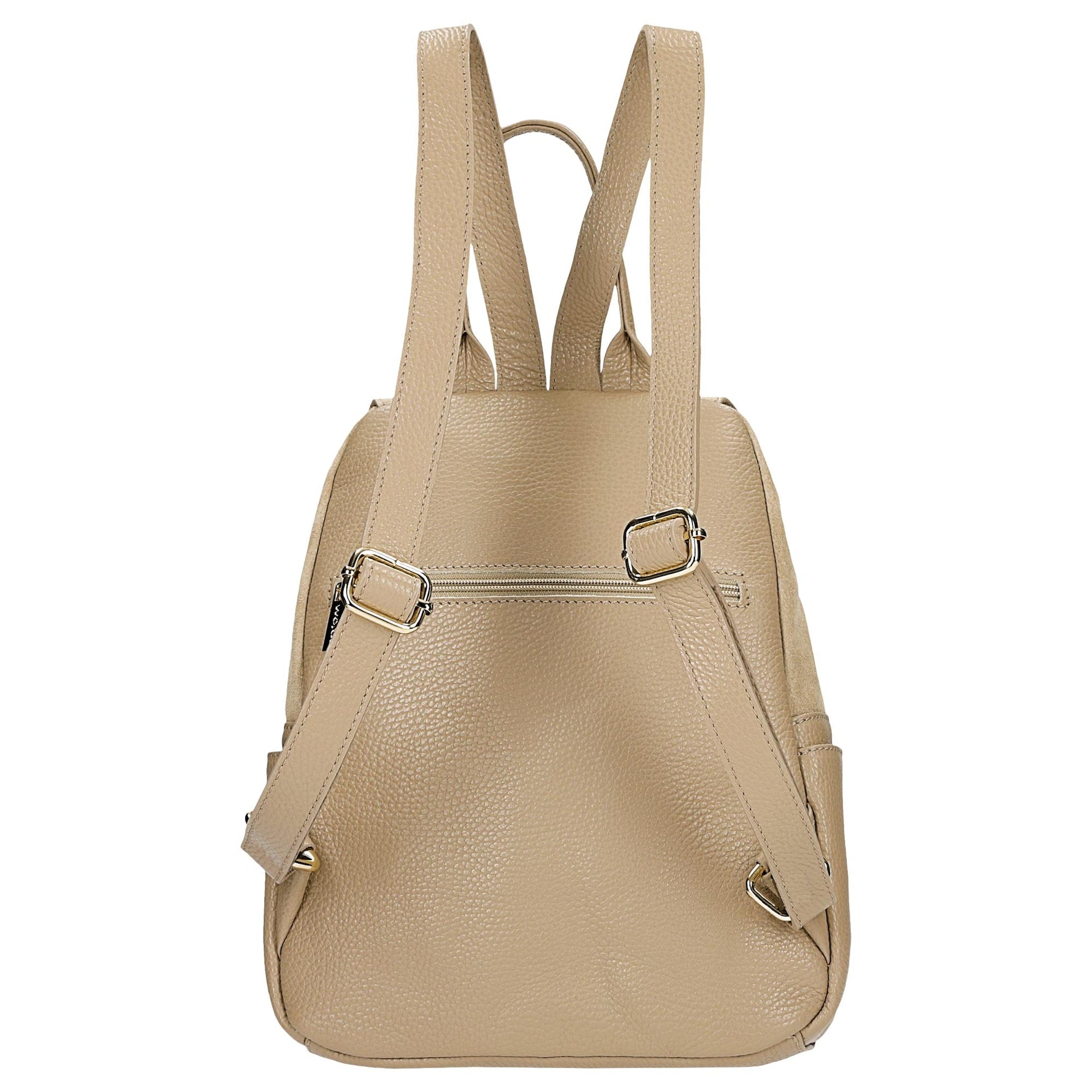 Beige women's backpack with combined leathers Dimensions not specified