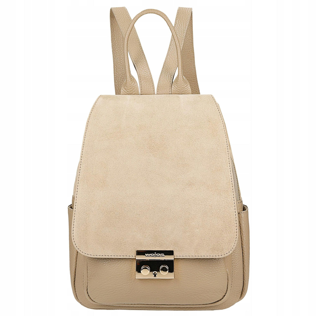 Beige women's backpack with combined leathers