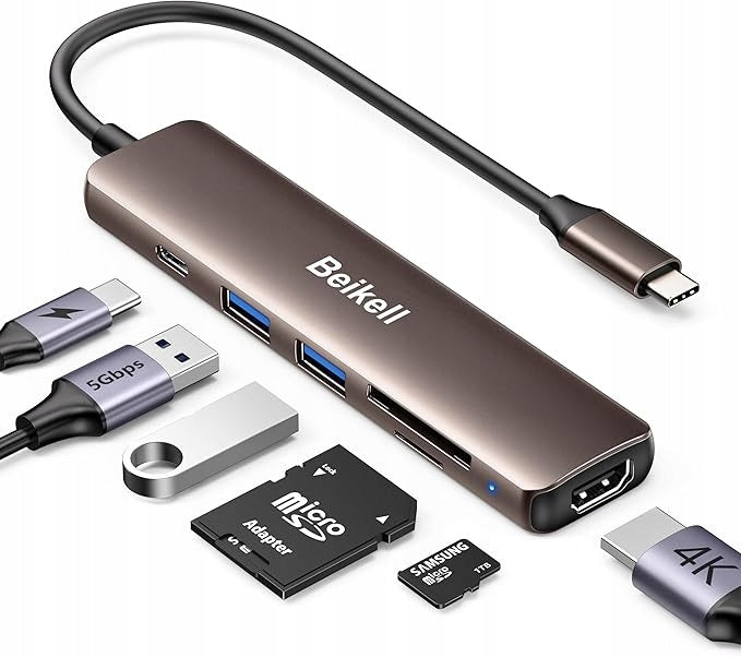 Beikell USB C Hub 6-in-1 USB C Multiport Adapter with 4K HDMI and 100W PD