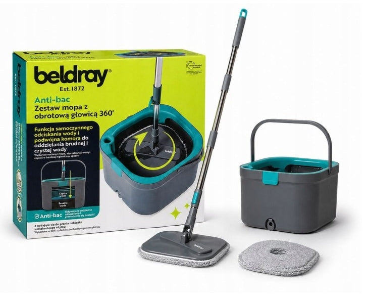 Beldray Anti-Bac Rotary Mop Flat with Bucket Antibacterial 2 Tips