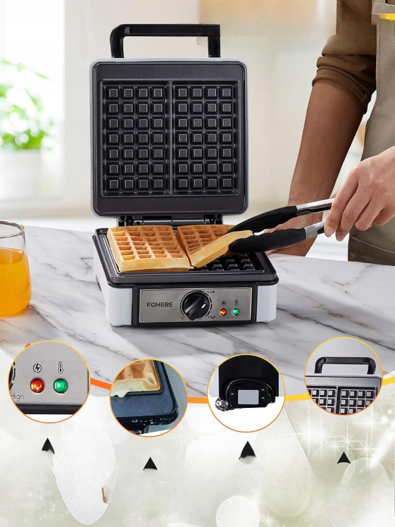 Belgian waffle maker FOHERE for 4 waffles, 1200W square waffle maker Manufacturer code Gofrownica 1200w