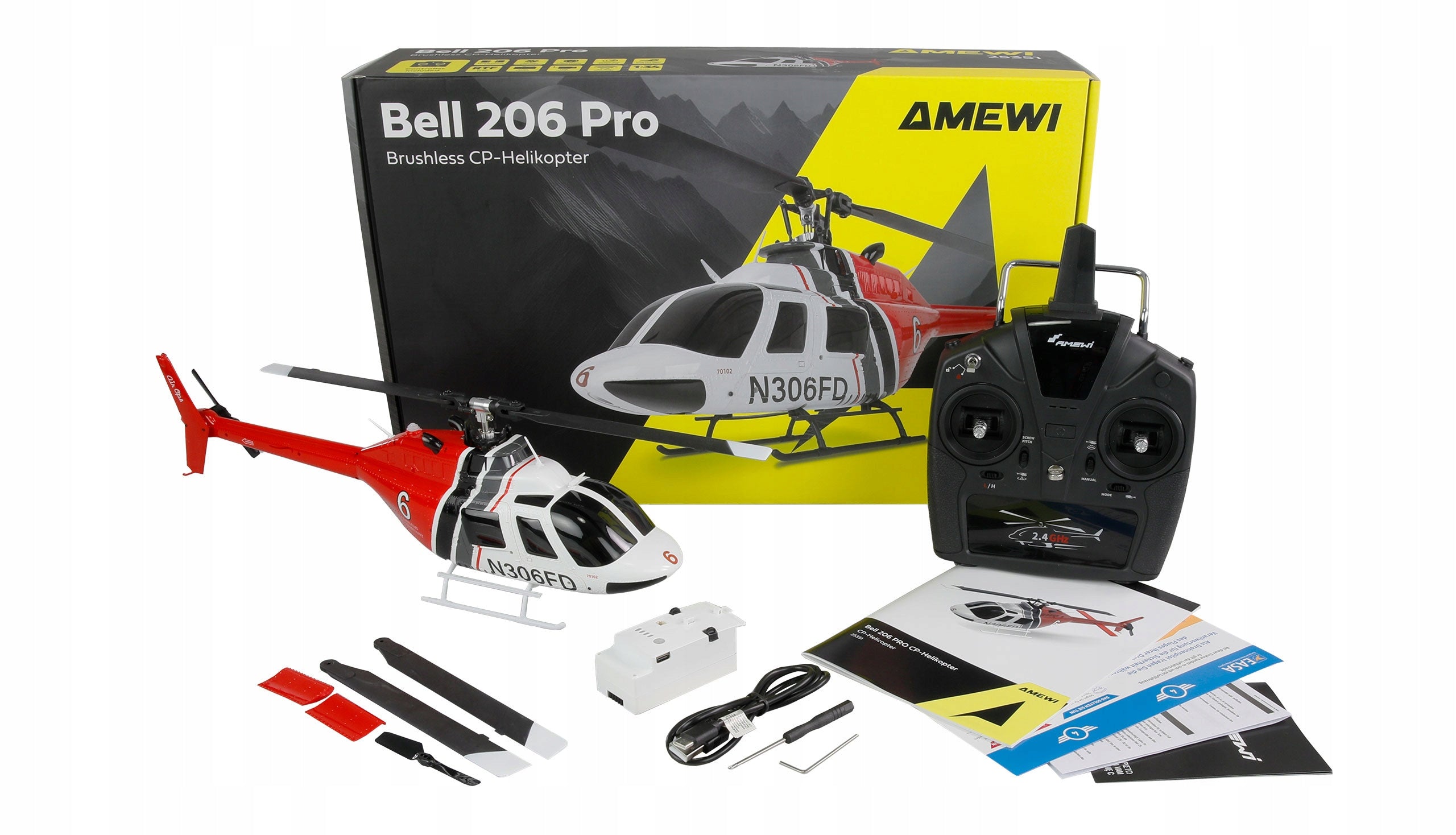 Bell 206 Jet Ranger PRO, 6ti kanálový RC vrtulník CP, 6G RTF Brushless Brand Amewi