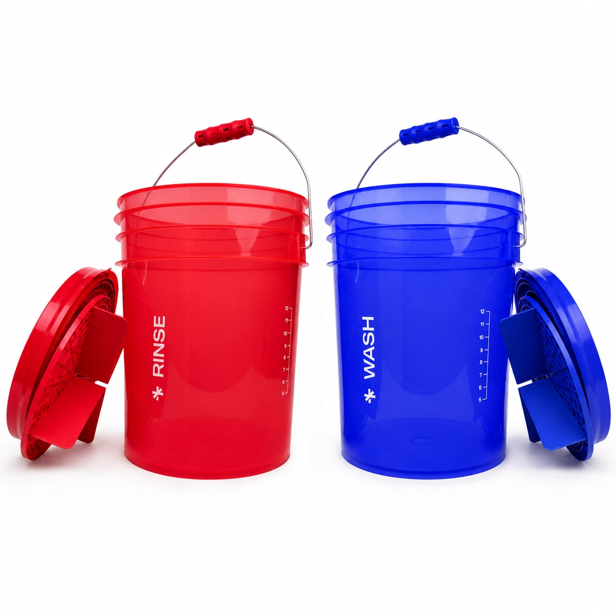 BenBow set of 2 WASH RINSE buckets with premium separators and lids