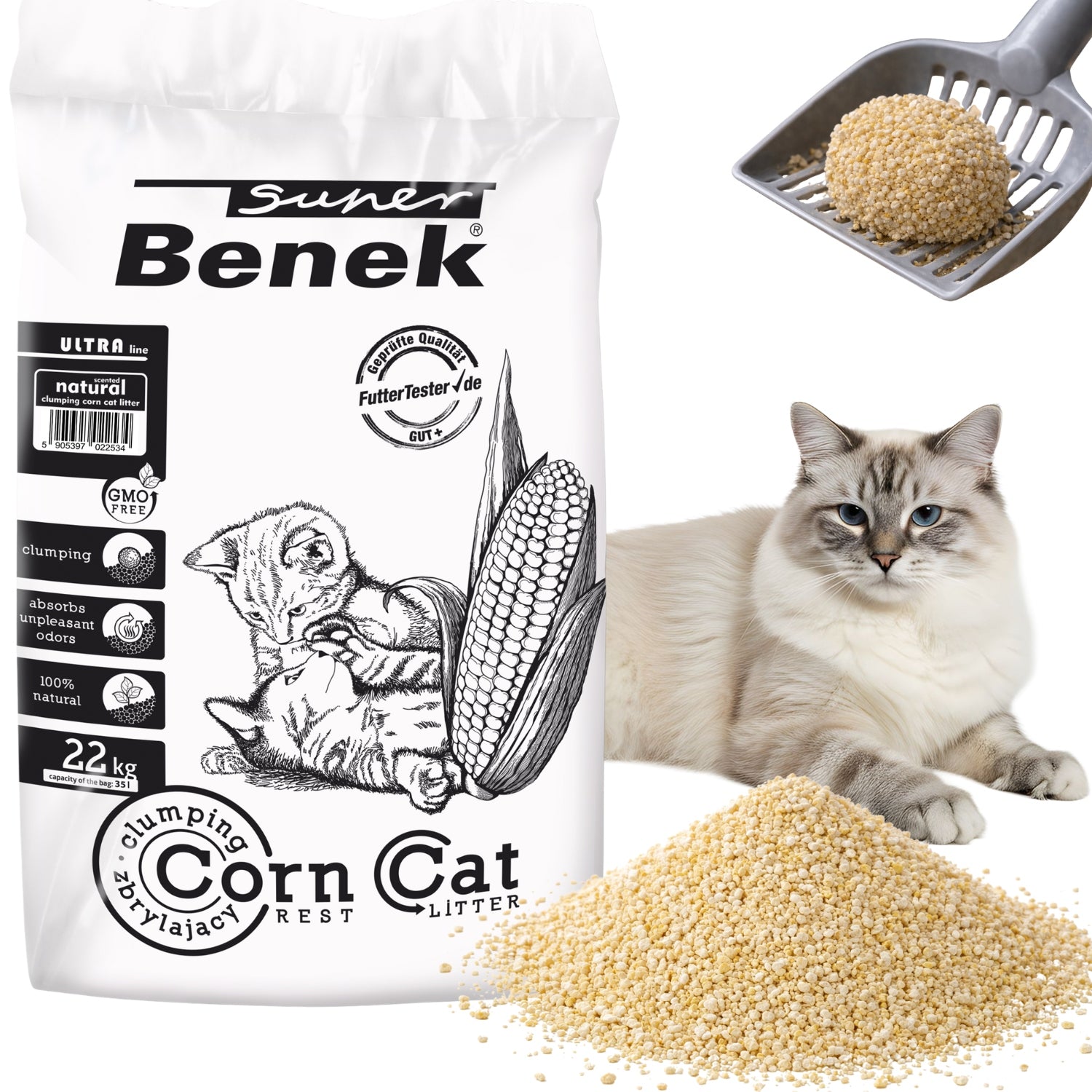 Benek Corn Cat ULTRA 35L Fine Grain Corn Compact Cat Litter