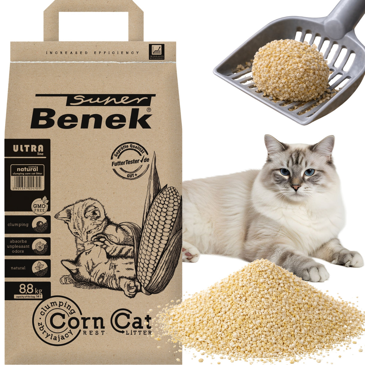 Benek Corn Cat Ultra 14L Fine Grain Cat Litter Corn Compact