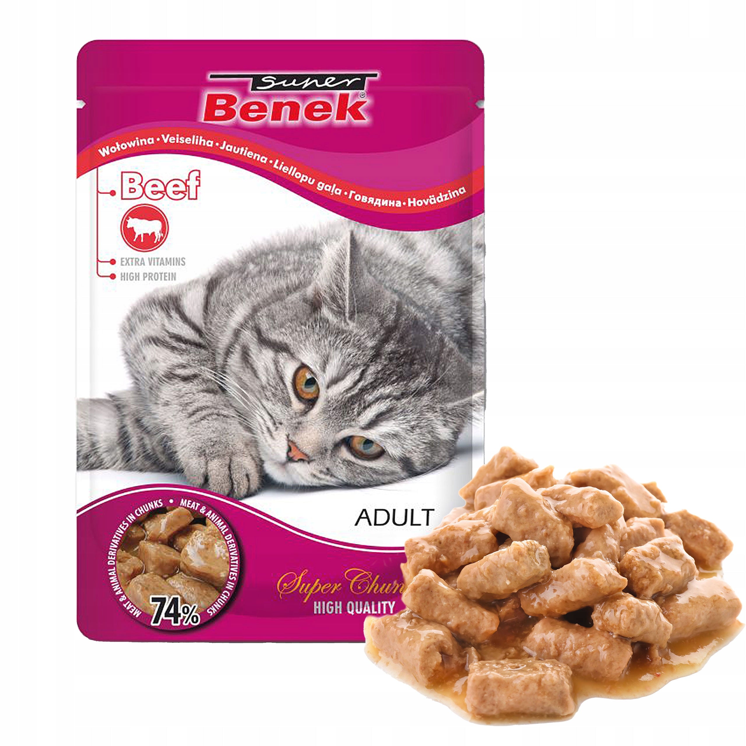 Benek sachet wet cat food mix of flavors 24x100g Brand Super Benek