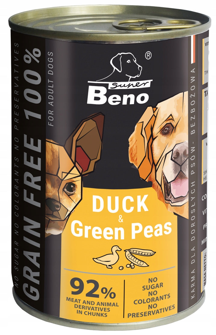 Beno Grain Free Wet Dog Food MIX 20x 415g Dog Cans 92% Meat Brand Super Beno