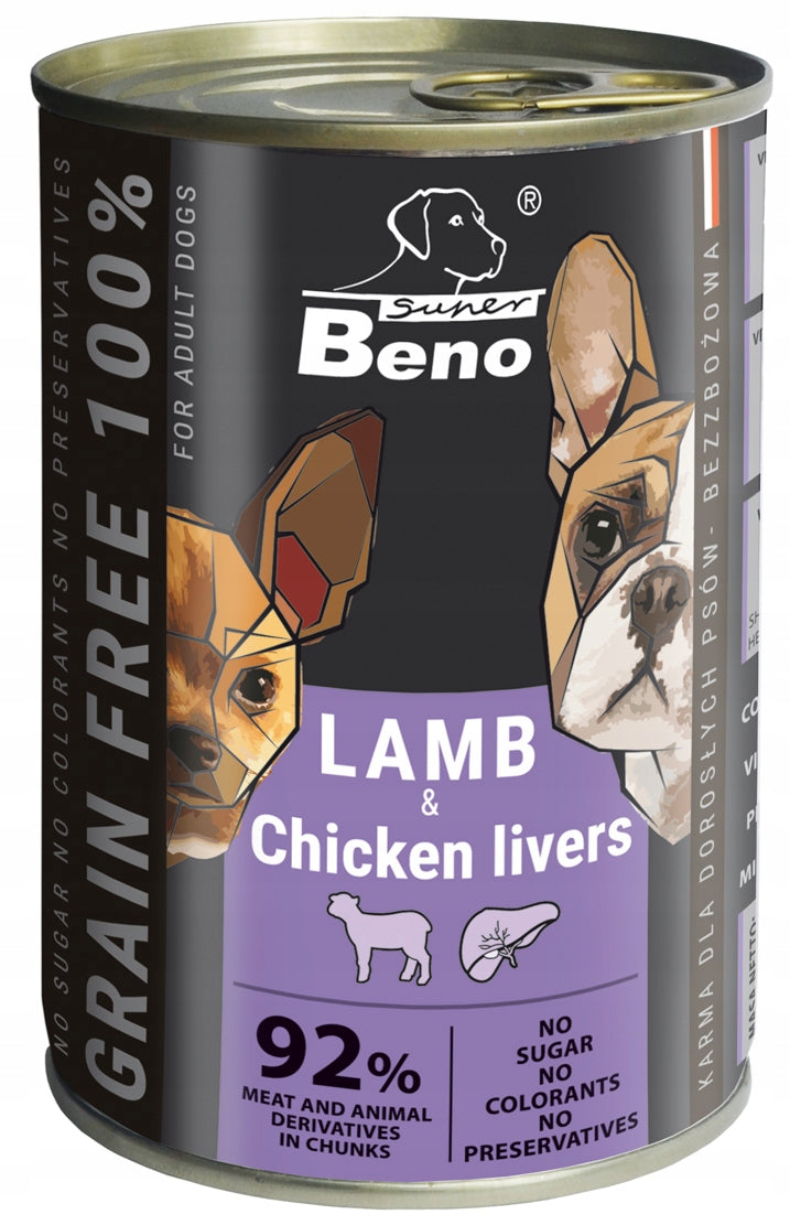 Beno Grain Free Wet Dog Food MIX 20x 415g Dog Cans 92% Meat Manufacturer code Europlanet_Puszki_mix_20