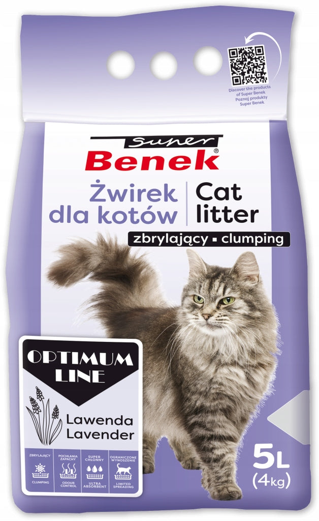 Bentonite Cat Litter Benek Optimum Lavender 5L Clumping Premium Manufacturer code 5905397022596