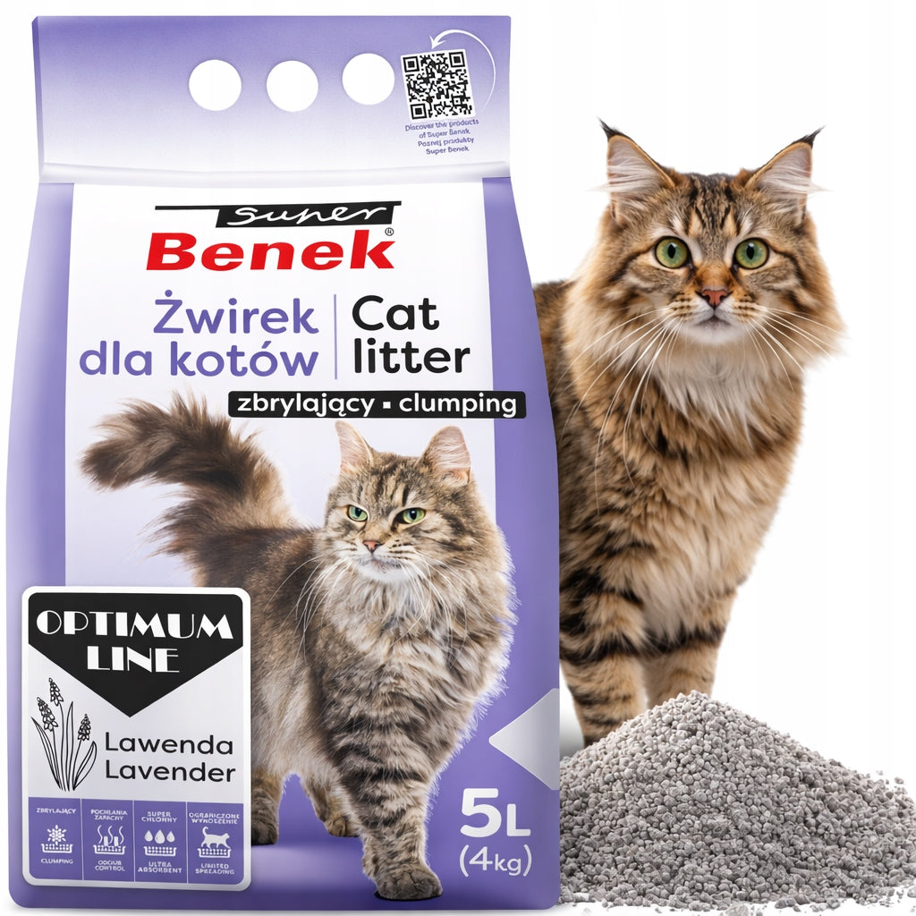 Bentonite Cat Litter Benek Optimum Lavender 5L Clumping Premium