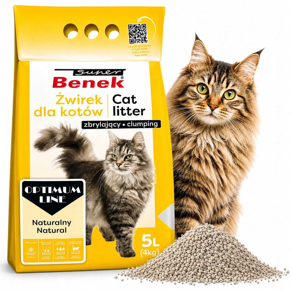 Bentonite Cat Litter Benek Optimum Natural 5L Efficient Clumping