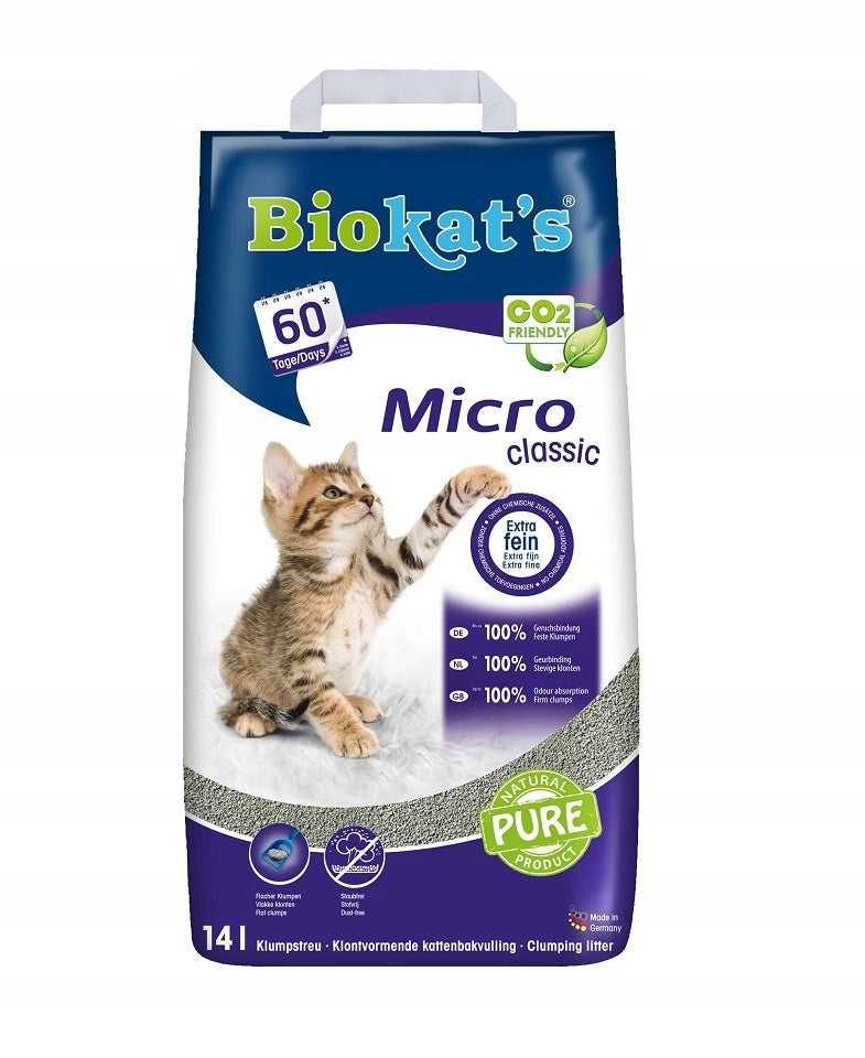 Bentonite Cat Litter Biokat's Micro Classic 3 In 1 Extra 14 L GRASS
