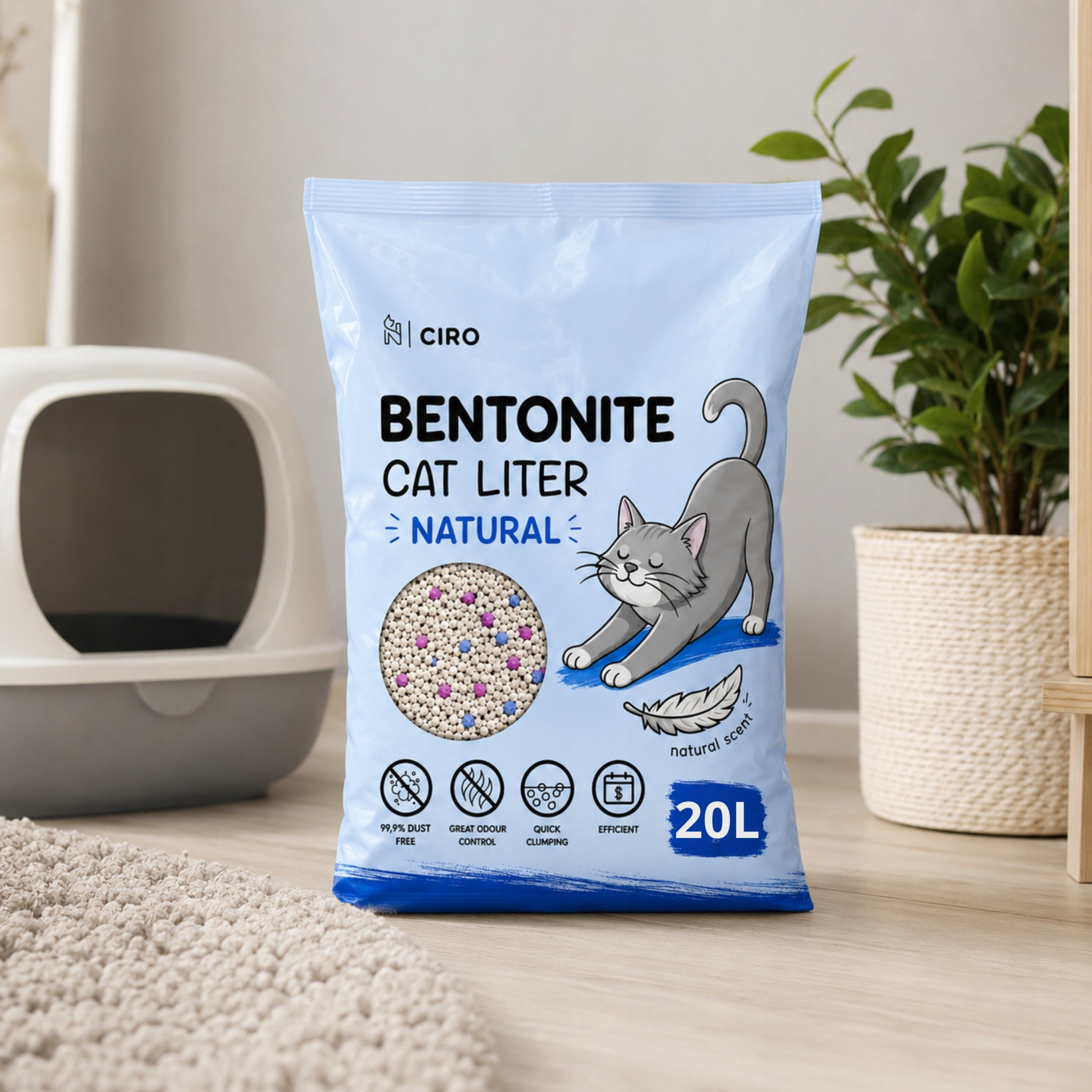 Bentonite Cat Litter - Natural, Clumping, Dust-Free, 20L Kind bentonite