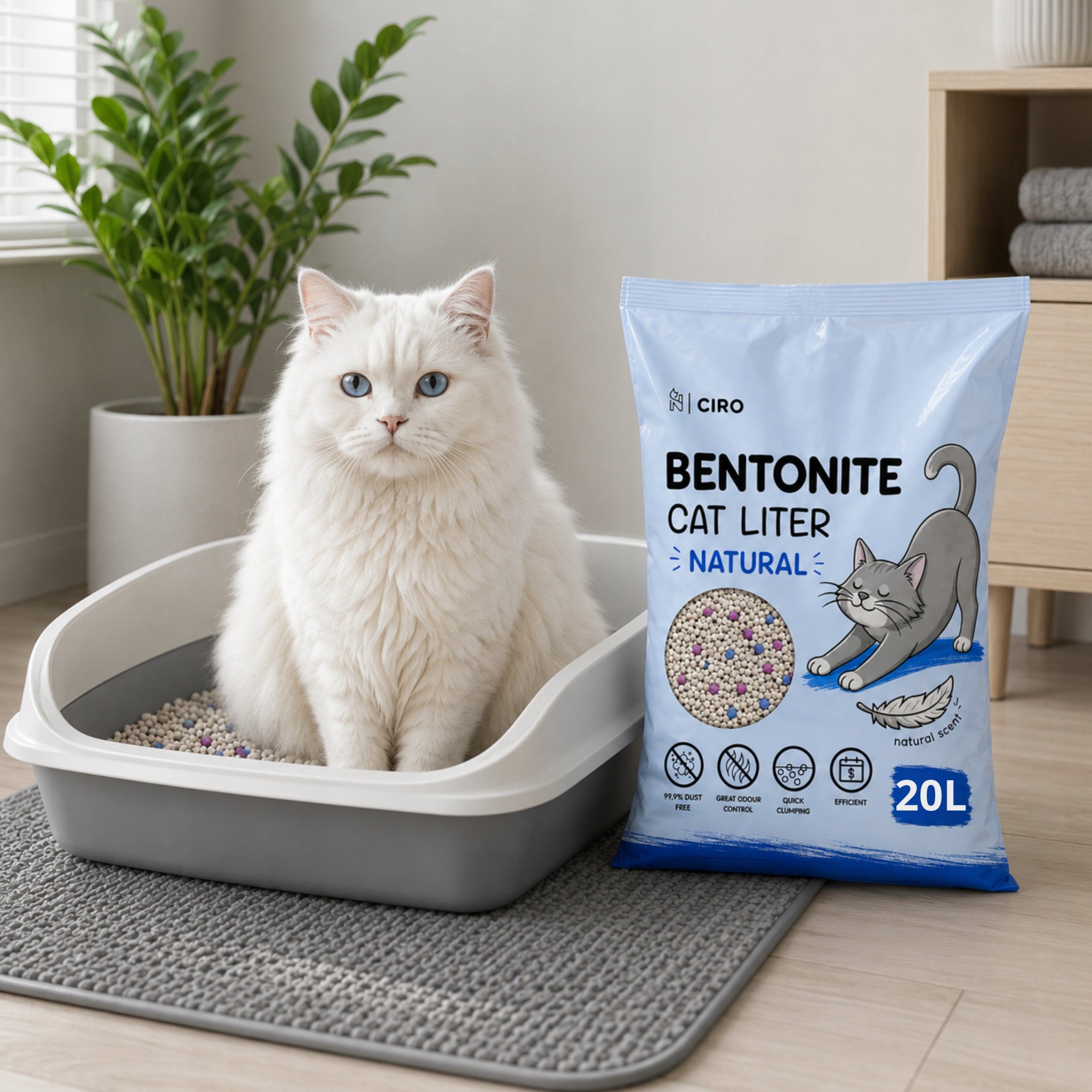 Bentonite Cat Litter - Natural, Clumping, Dust-Free, 20L Packaging status original