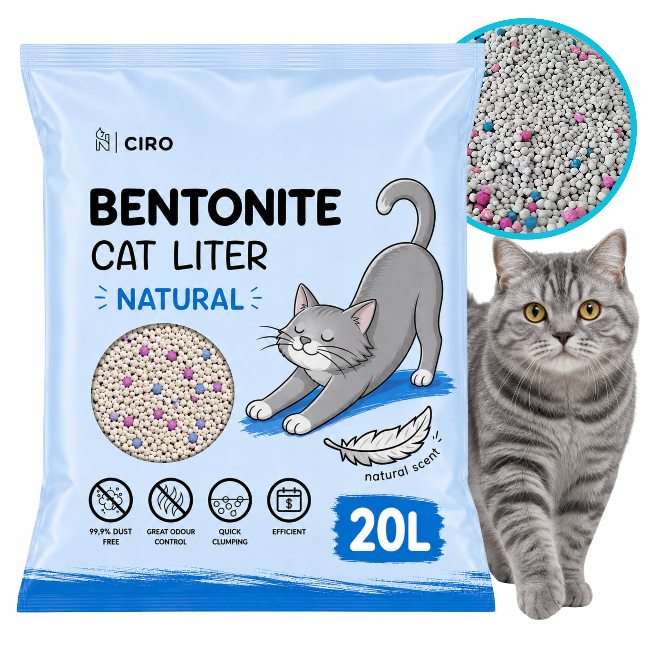 Bentonite Cat Litter - Natural, Clumping, Dust-Free, 20L