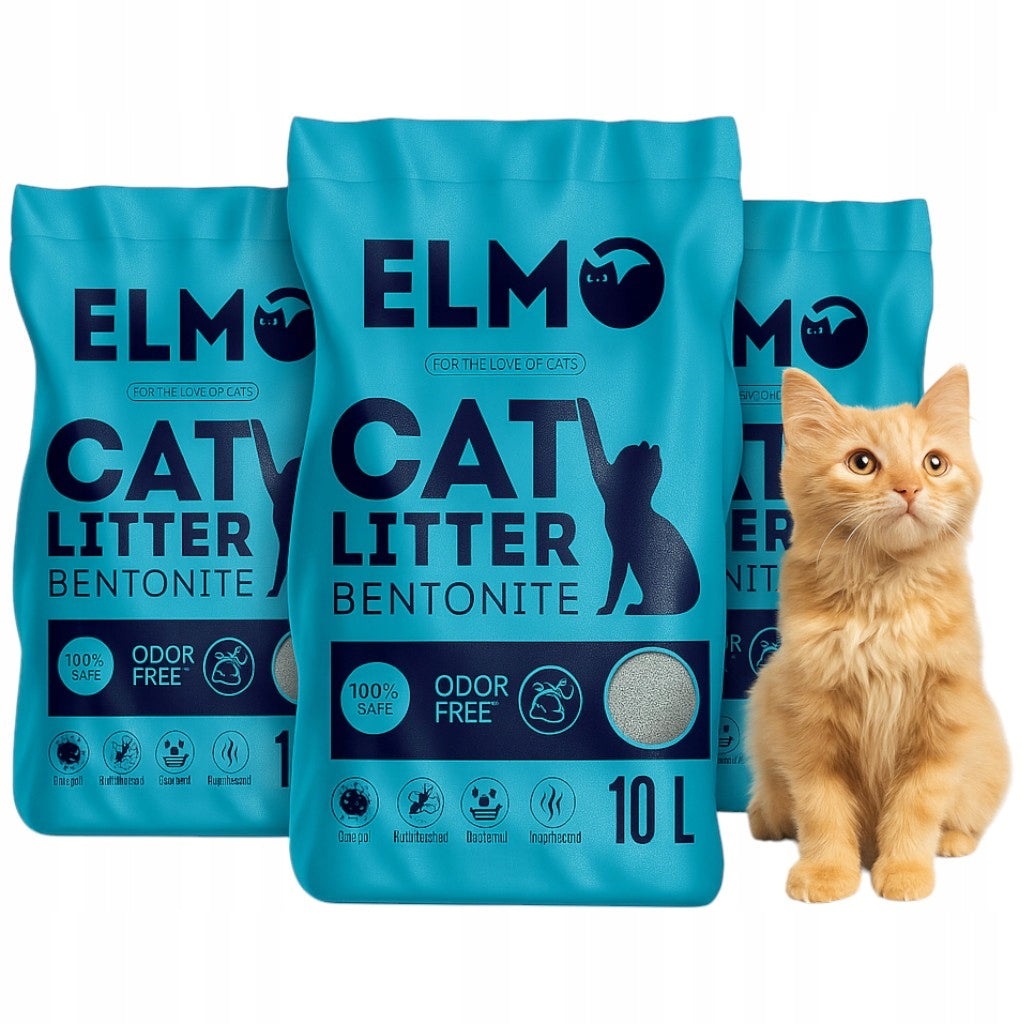 Bentonite Litter for Cat CLUMPING FINE ELMO Unscented 3x10L