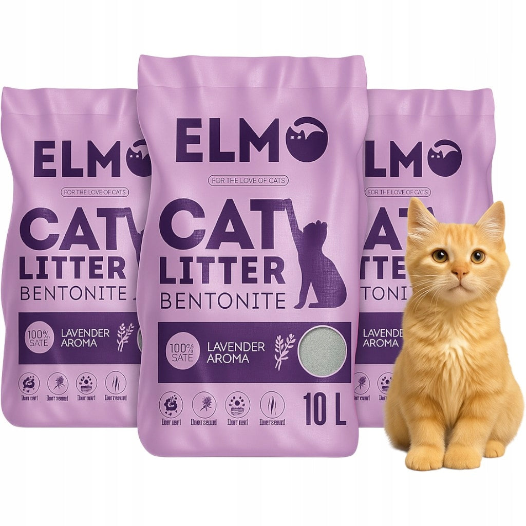 Bentonite Litter for Cat Clumping FINE ELMO LAVENDER 3x10l