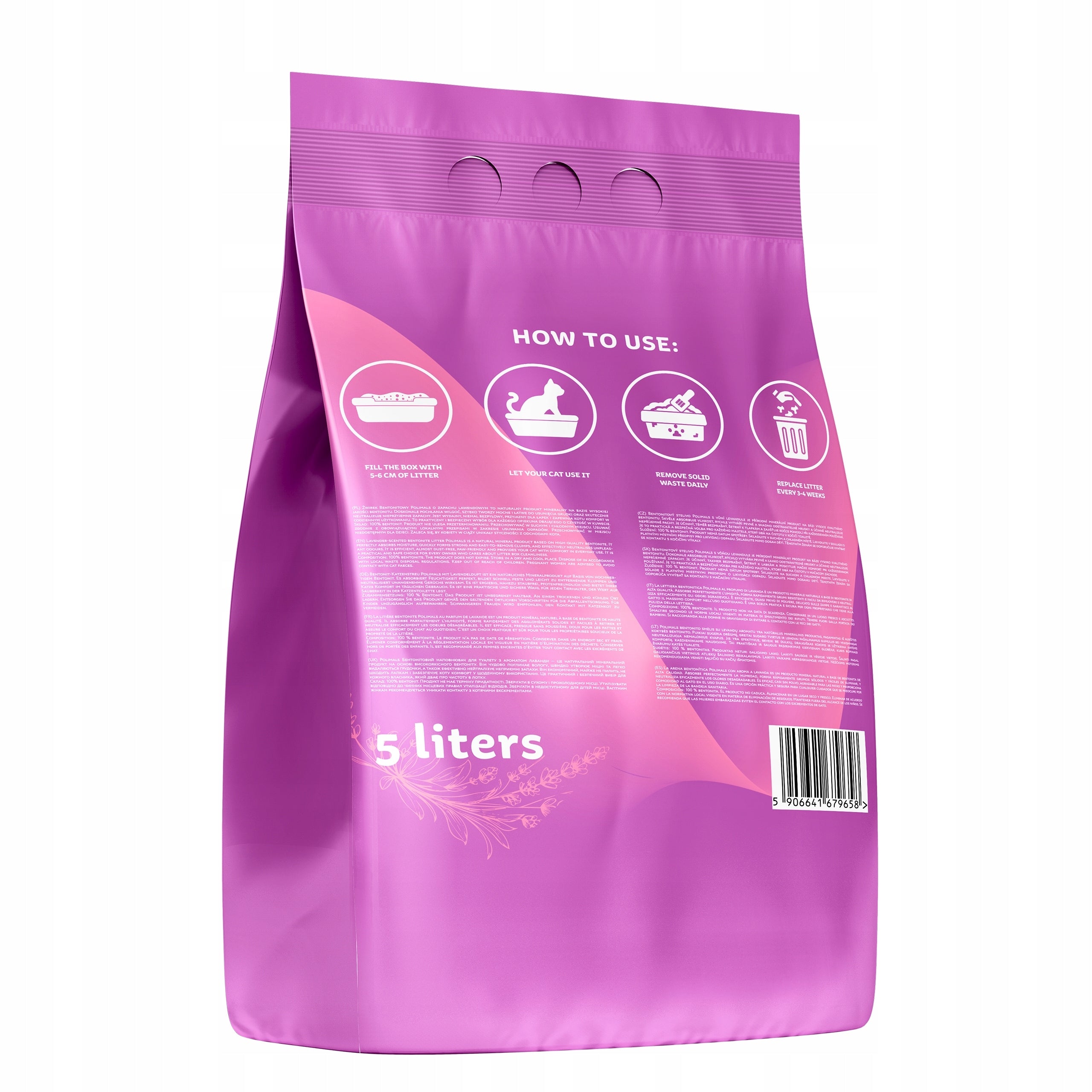 Bentonite Litter for Cat Compact Lavender Polimals 5 L fine-grained Kind bentonite