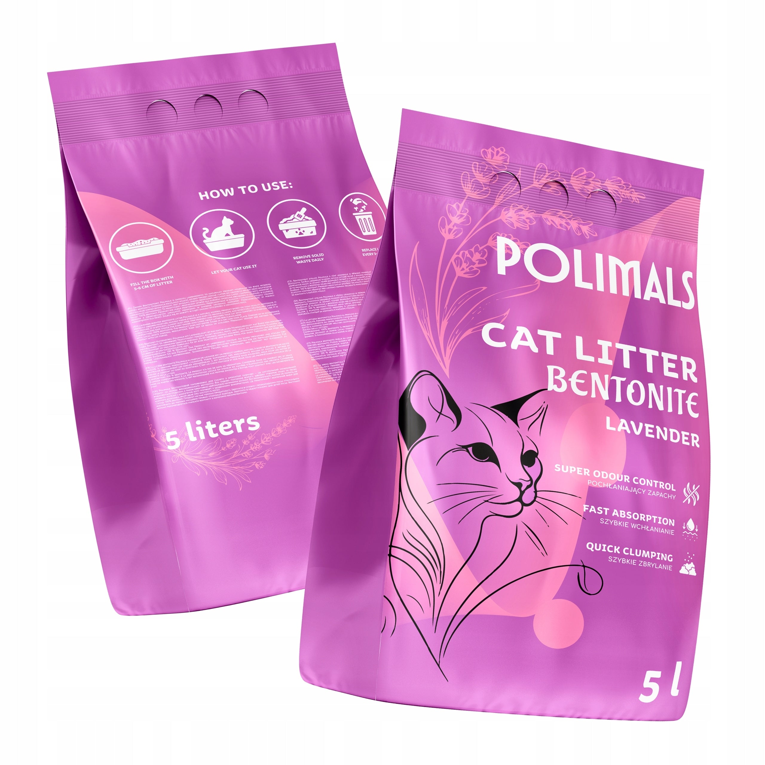 Bentonite Litter for Cat Compact Lavender Polimals 5 L fine-grained Manufacturer code 5906641679658