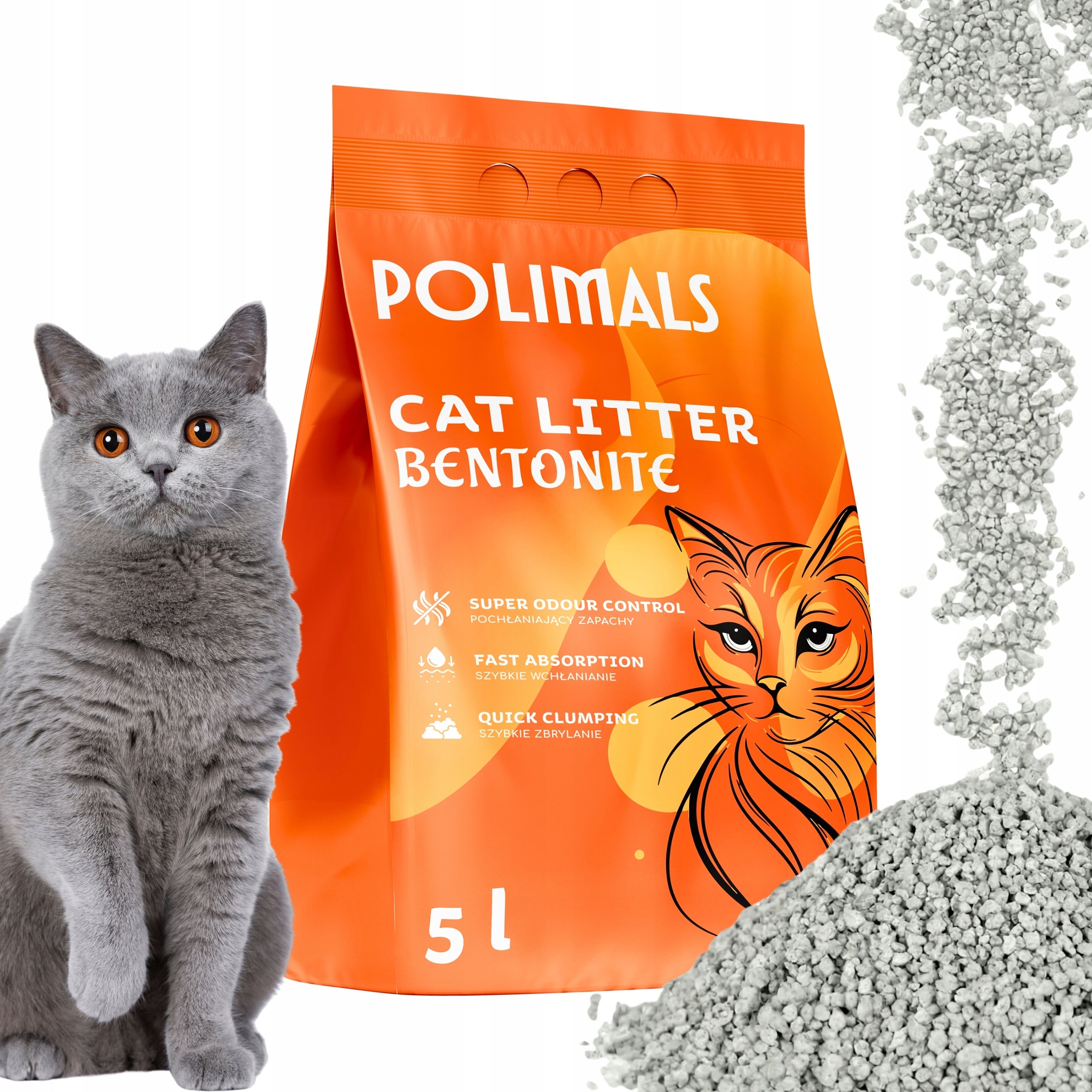 Bentonite Litter for Cat Compact Natural Polimals 5 L Fine Grain