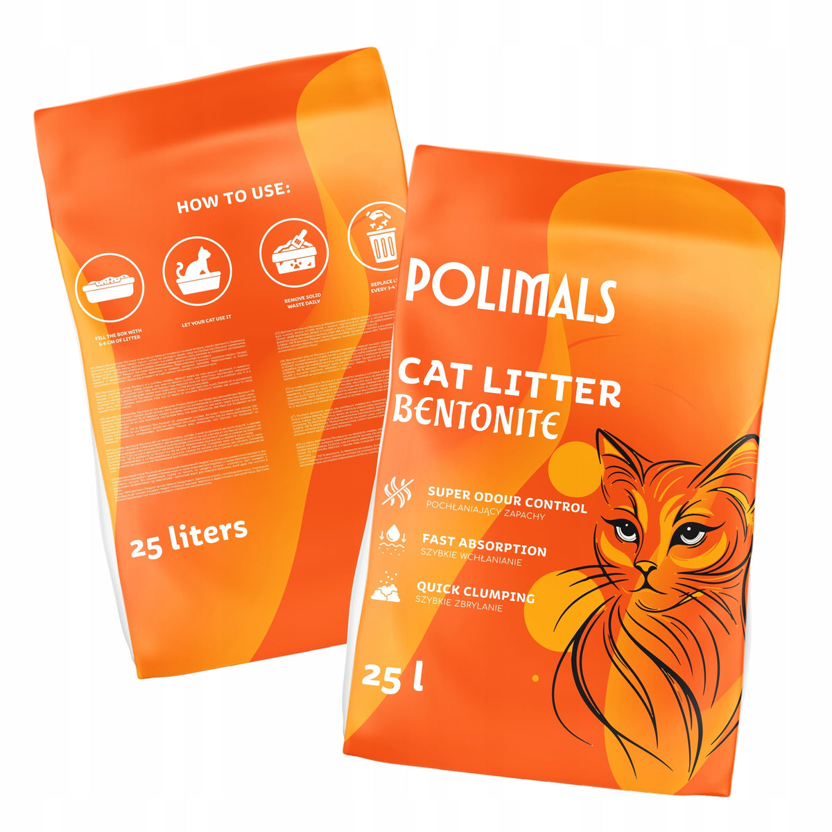 Bentonite Litter for Cat Compact Natural Polymals 25 L Fine Grain Packaging status original