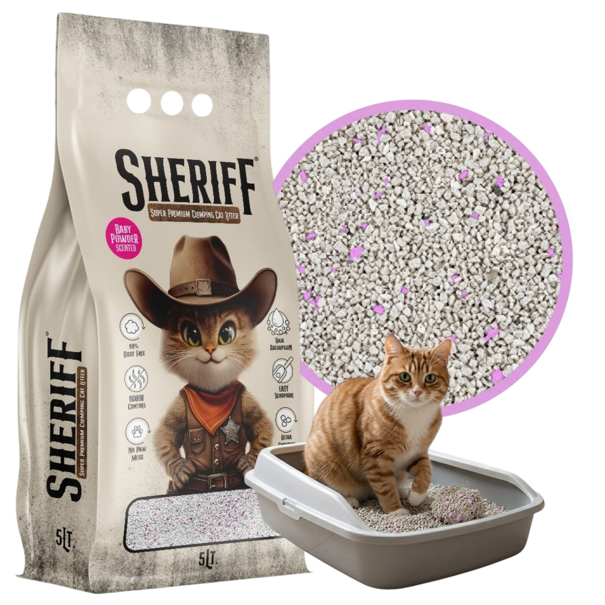 Bentonite Litter for Cat Sheriff 5L POWDER Fine DUST-FREE Absorbent