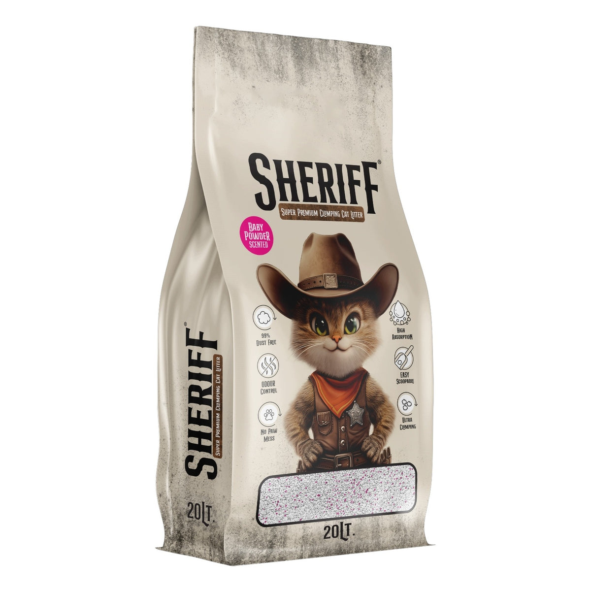 Bentonite Litter for Cat Sheriff POWDER CLUMPING Dust-Free Bright 20l Manufacturer code 0013827