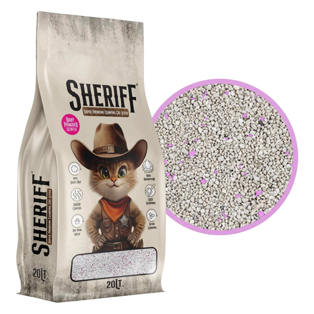 Bentonite Litter for Cat Sheriff POWDER CLUMPING Dust-Free Bright 20l