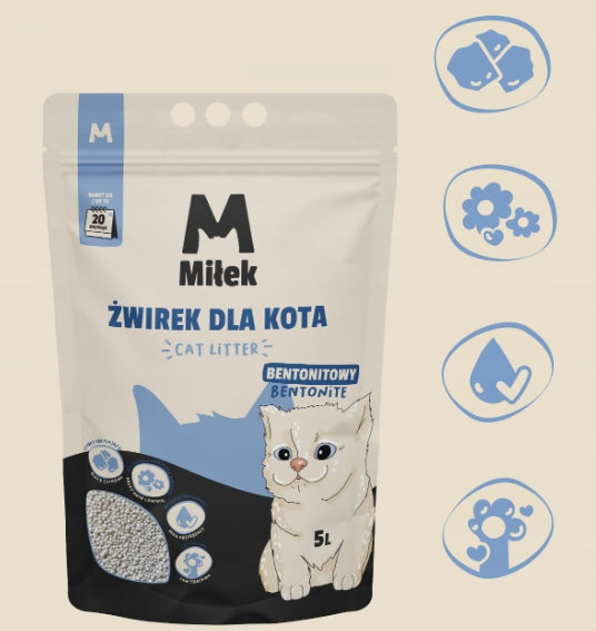 Bentonite cat litter 5l Miłek, clumping, dust-free, natural EAN (GTIN) 5906638162125