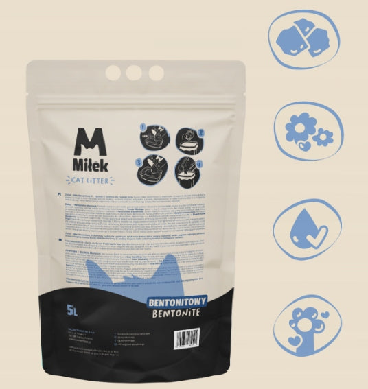 Bentonite cat litter 5l Miłek, clumping, dust-free, natural Manufacturer code 5906638162125