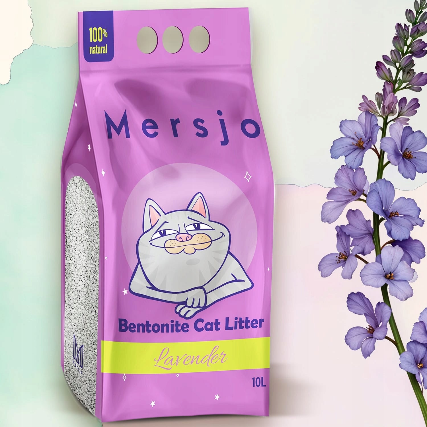 Bentonite litter for cats lavender LAVENDER 10l Brand Mersjo