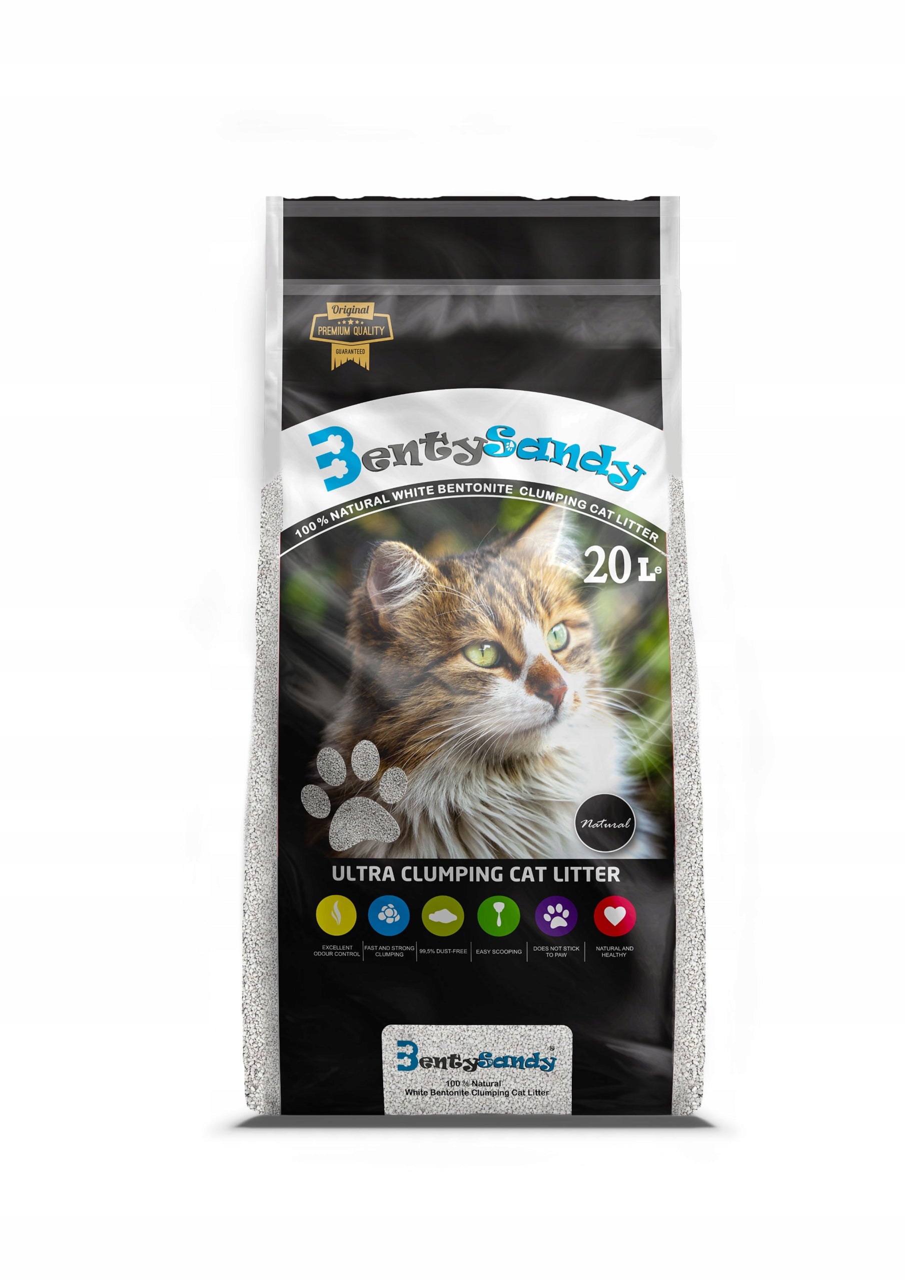 Benty Sandy Natural bentonite litter white 20l for cat litter box