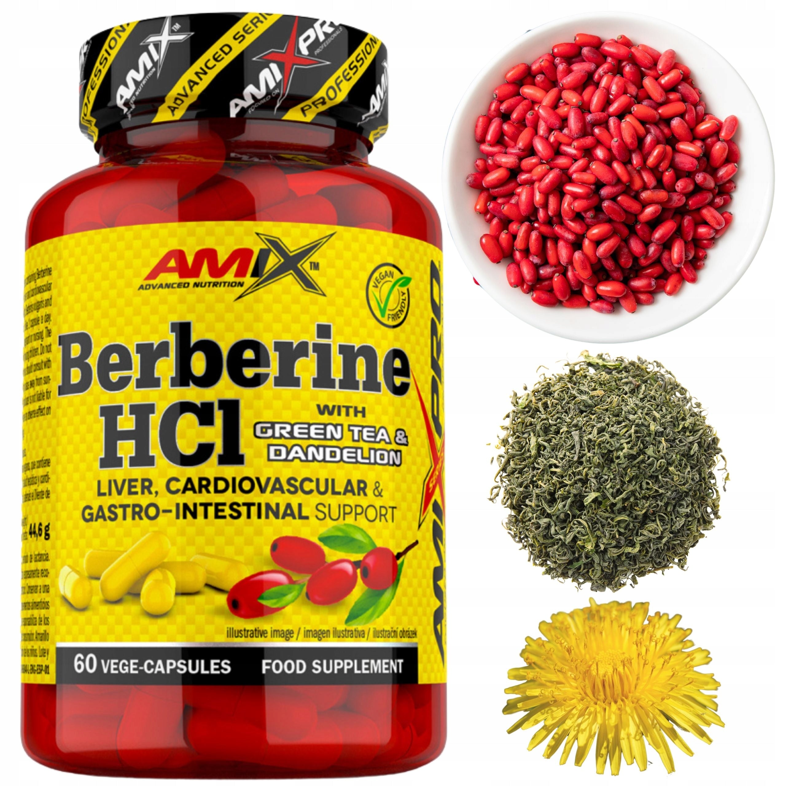 Berberine Complex HCL Berberys Dandelion Green Tea 60 capsules