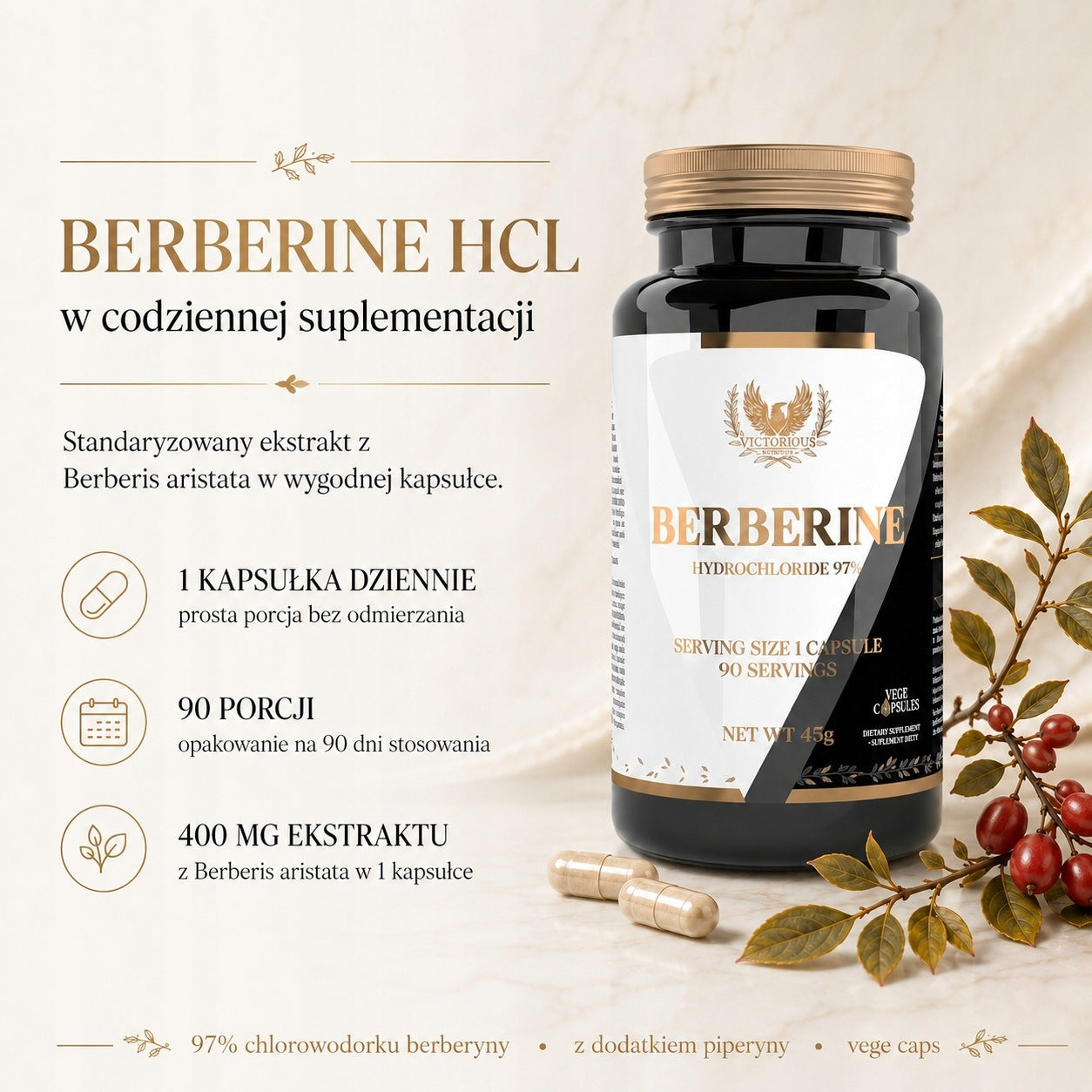 Berberine HCL 97% 400mg 90 capsules Weight Loss Sugar Digestion Victorious Medical device no