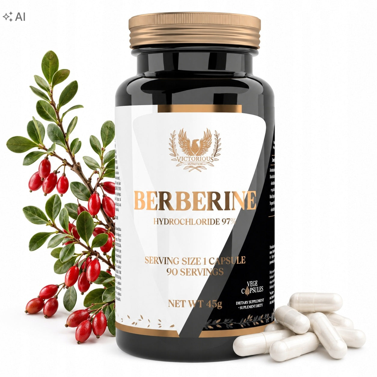 Berberine HCL 97% 400mg 90 capsules Weight Loss Sugar Digestion Victorious