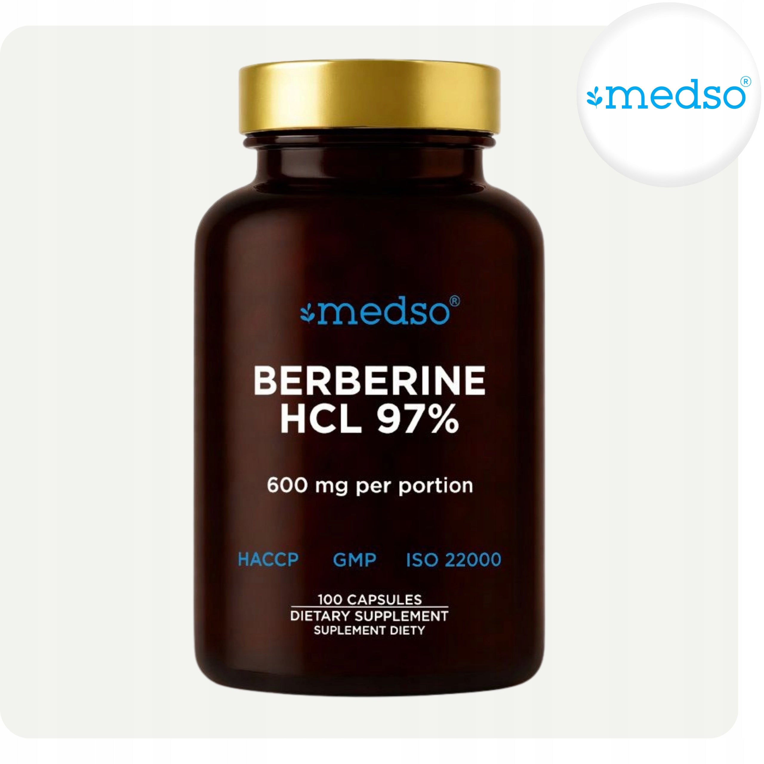 Berberine HCL 97% Berberine Extract Sugar Cholesterol Medso 100 Capsules Packaging status original