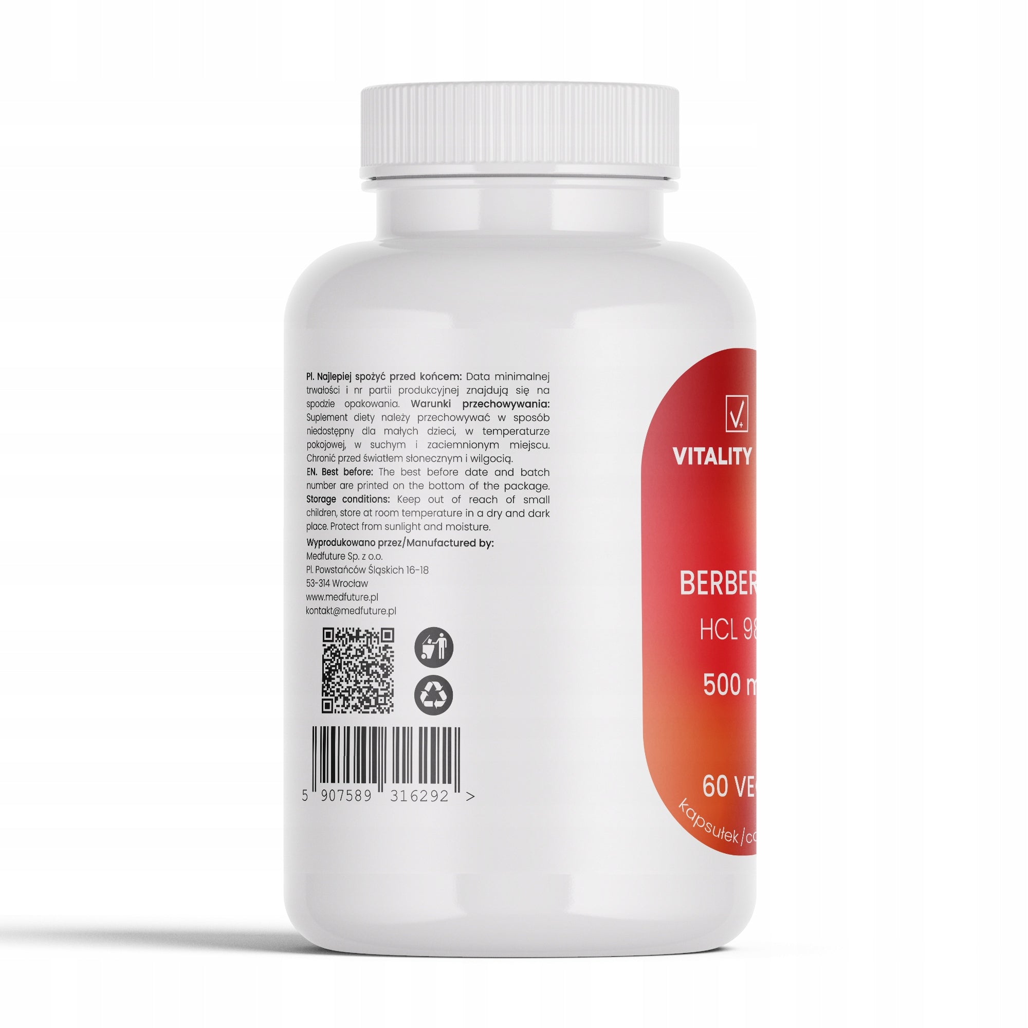 Berberine HCL 98% Extract 500mg Set - METABOLISM DIABETES WEIGHT LOSS Manufacturer's flavor Naturalny