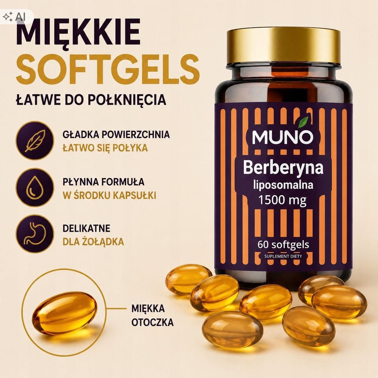 Berberine Liposomal HCL 1500 mg 60 softgels small soft LARGE DOSE Expiration date at least 1 year from the date of purchase