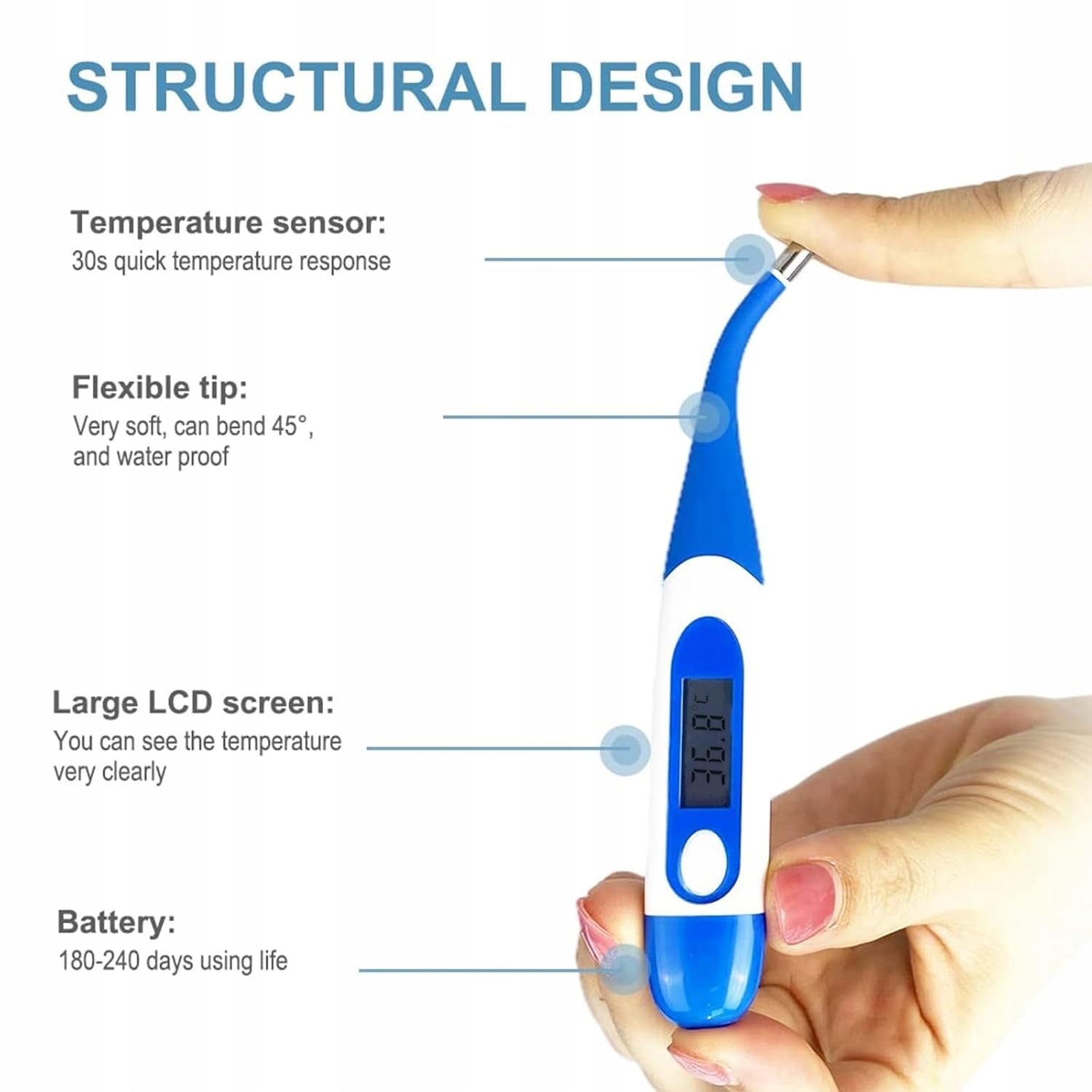 Berrcom DT-008 Digital Medical Thermometer with Flexible Tip Manufacturer code DT-008