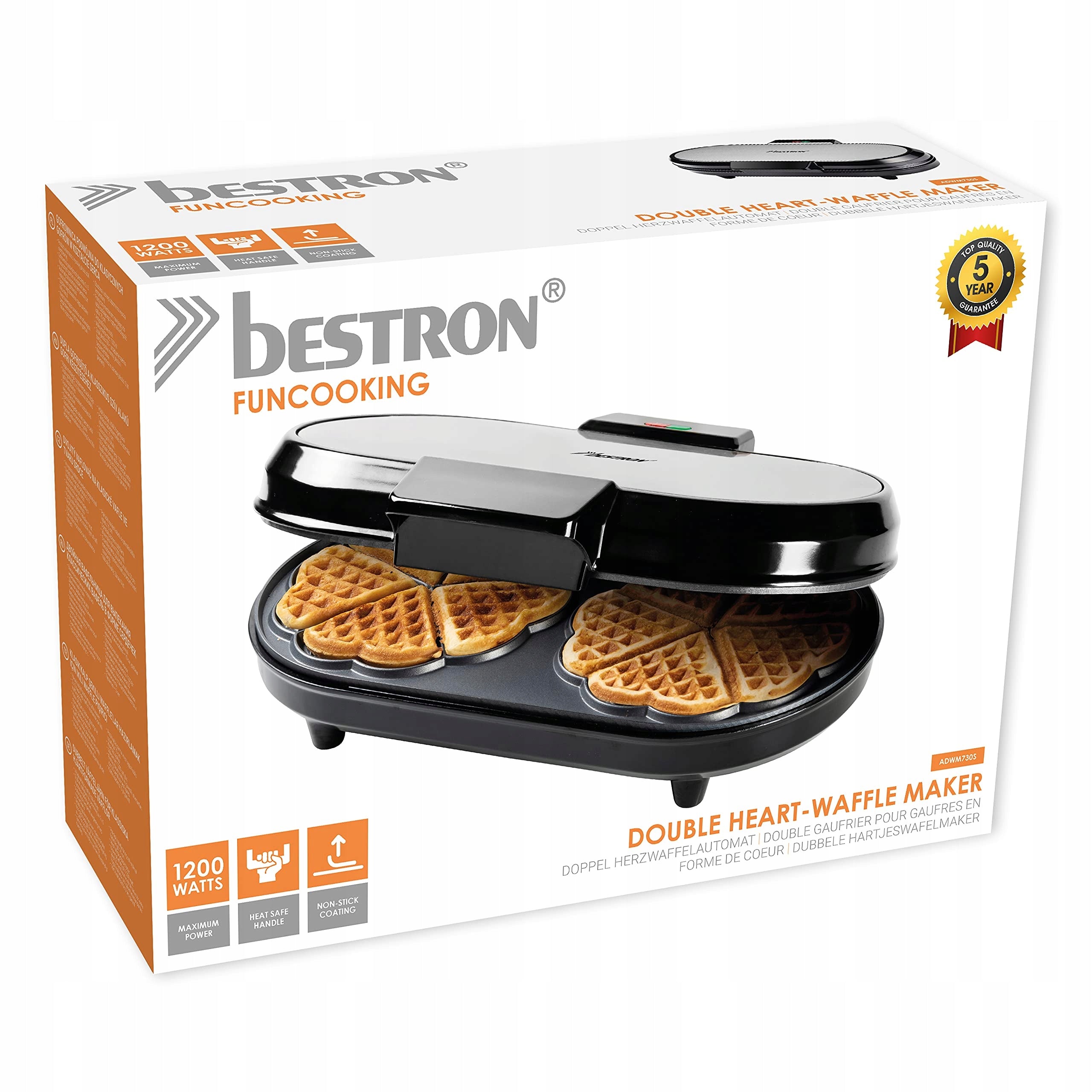 Bestron ADWM730S double waffle iron, plastic Power rating 1200 W