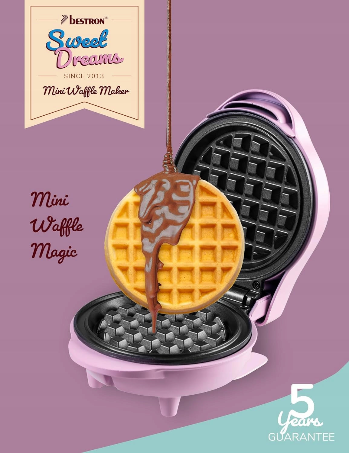 Bestron Mini waffle iron retro style to prevent sticking Power rating 550 W