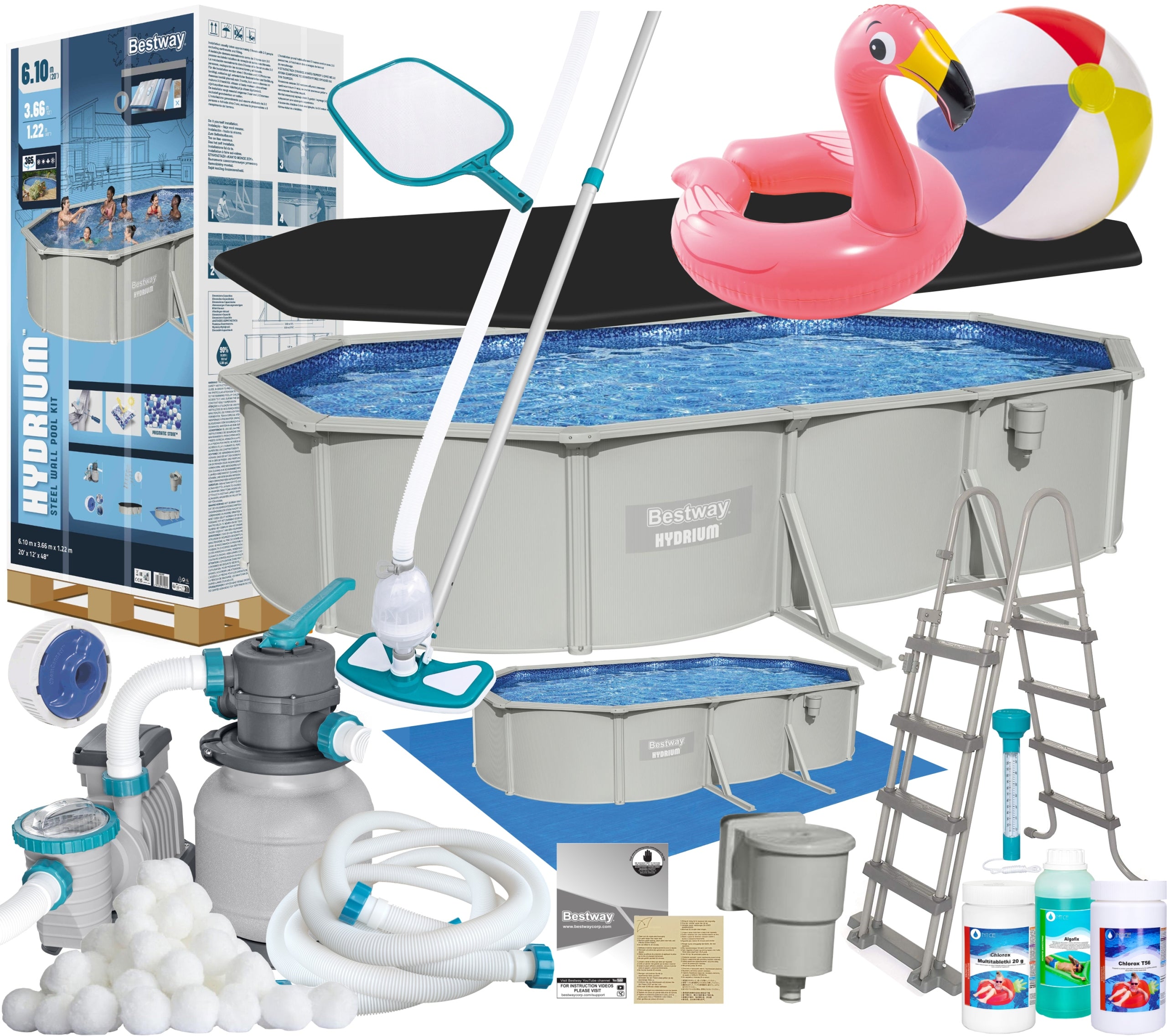Bestway 56369 Garden Pool 610x366x122cm Year-Round Vacuum Cleaner Skimer