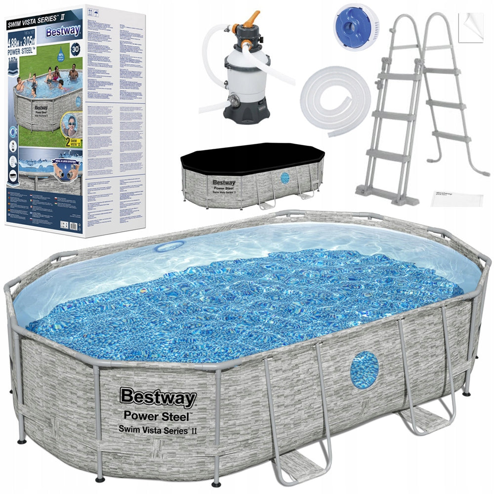 Rahmenpool Bestway Power Steel Swim Vista Oval 488x305x107 cm, mit Filter 