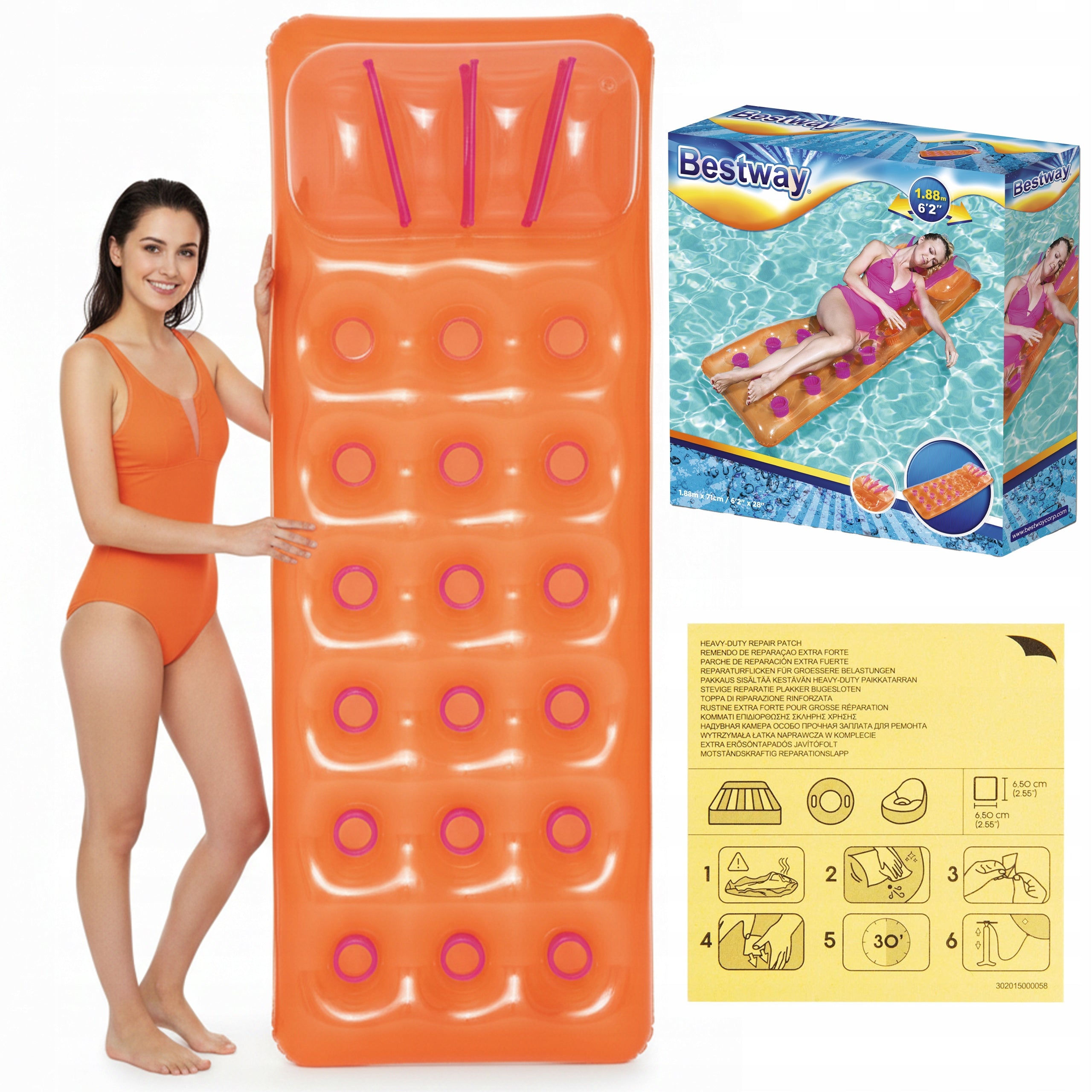 Bestway Beach Swimming Mattress For Pool Water 188x71cm Pontoon Brand Bestway
