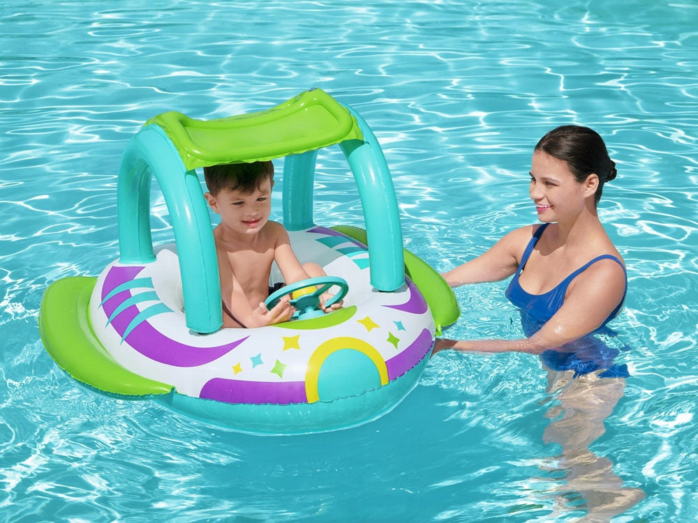 Bestway Inflatable Pontoon with Canopy Boat with Bottom Steering Wheel + Horn 34149 Color multicolor