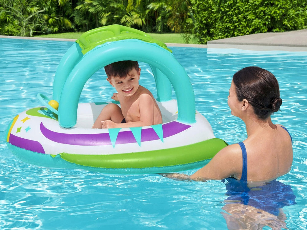 Bestway Inflatable Pontoon with Canopy Boat with Bottom Steering Wheel + Horn 34149 Model ponton