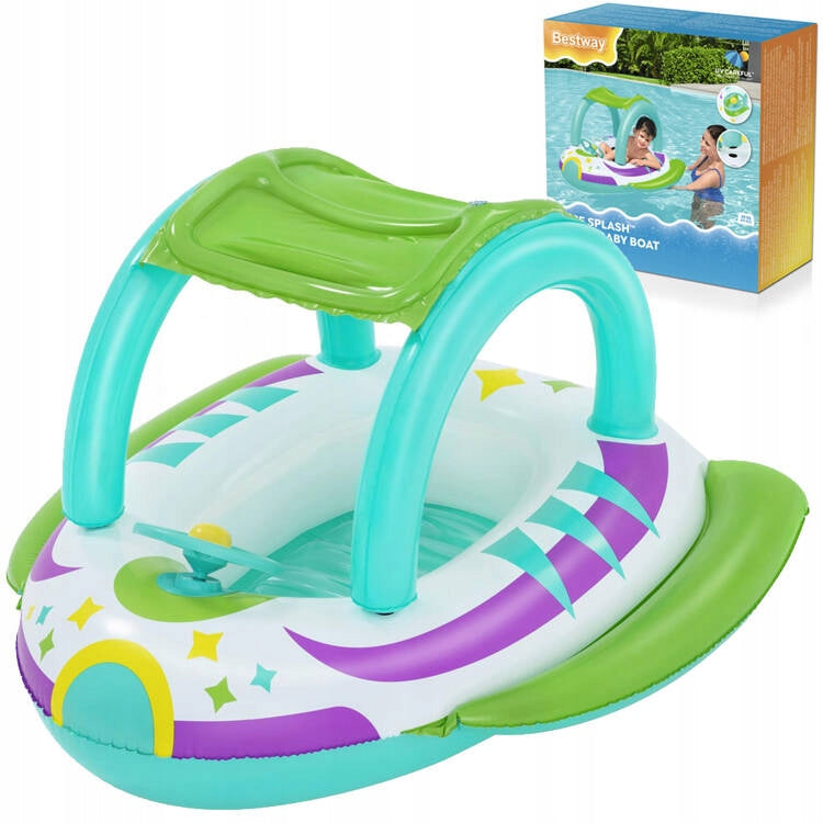Bestway Inflatable Pontoon with Canopy Boat with Bottom Steering Wheel + Horn 34149