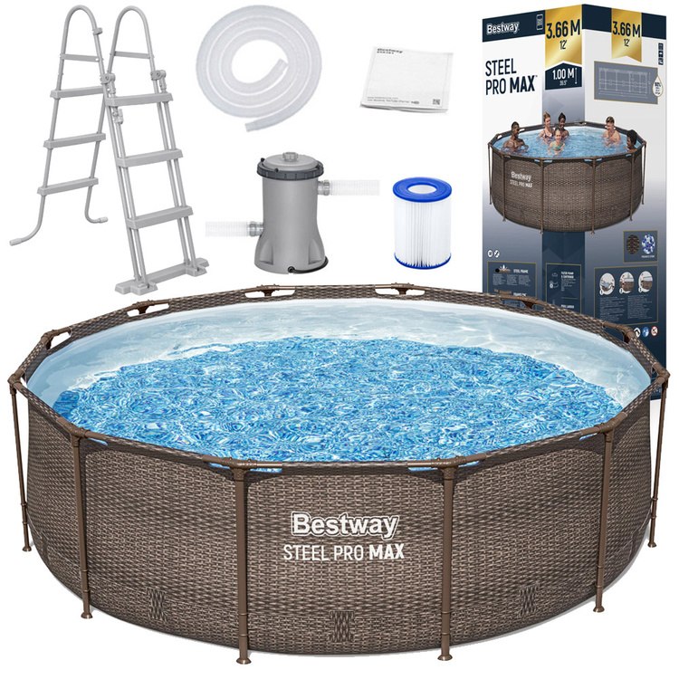 Bestway: MYKONOS LUX fémvázas rattan medence létrával és vízforgatóval -